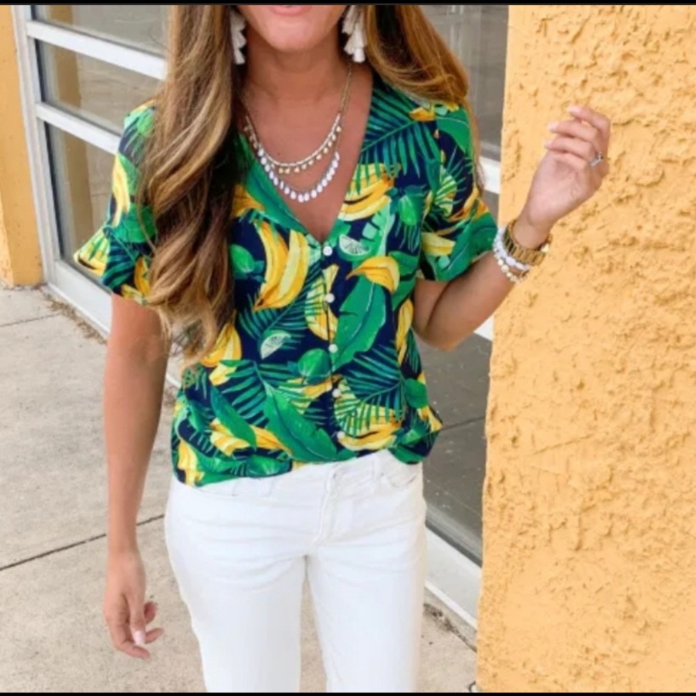 Old Navy Green Banana Button Down Tee Shirt